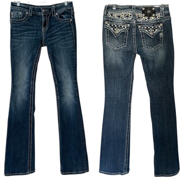Miss Me Y2K Signature Bootcut Jean Women's 28 Embroidered Rhinestone Flap Pocket - Picture 1 of 10